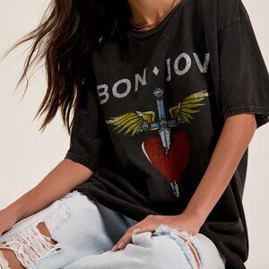Bon Jovi Womens Oversized Vintage Inspired Shirt New M/L